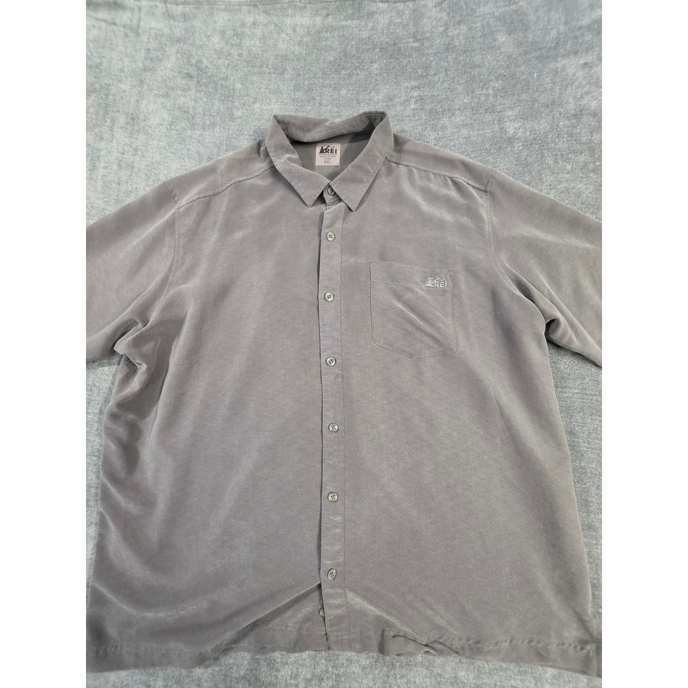 REI Mens XXL Gray Modal Blend Short Sleeve Button Down Shirt Travel Outdoor